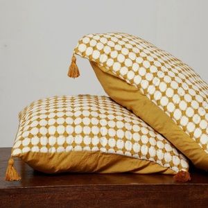 Jungalow Kannur quilted shams in turmeric